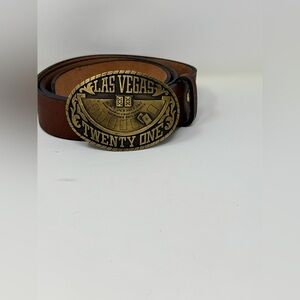 Vintage 1983 Las Vegas Twenty One Brown Belt with Gold Buckle SZ 46 preowned